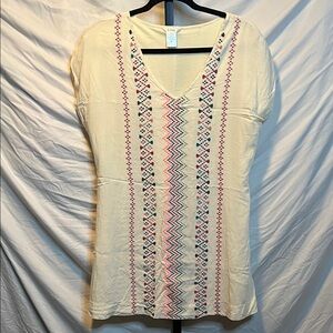 Esley Cream Mini Dress with Multicolor Embroidery (BOX1)